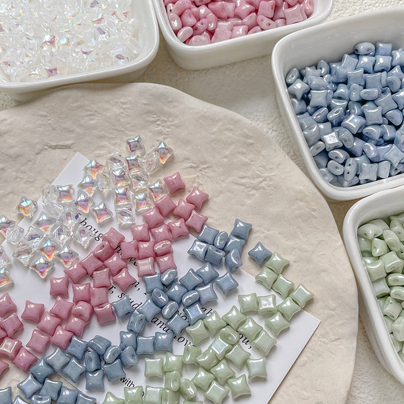 Lampwork Glass Beads Irregular Square 6mm Light Pastel Colors 10pcs