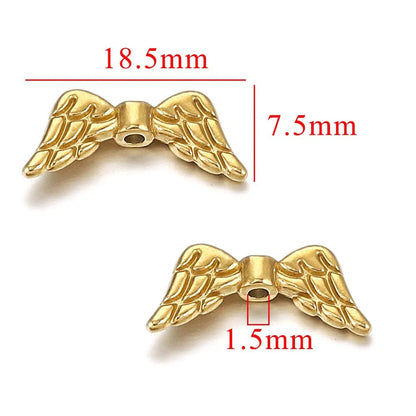 Stainless Steel Wings Metal Beads 18mm Color Retaining 5pcs 11