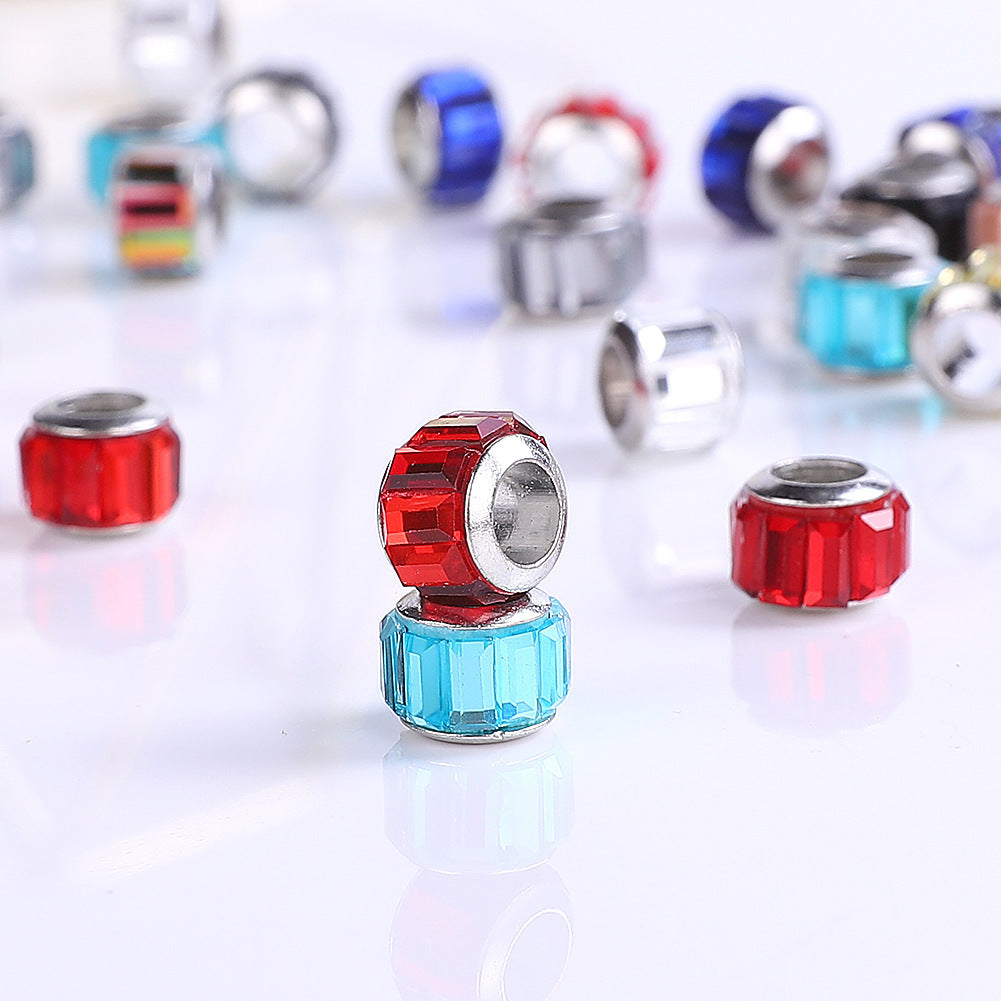 Glass Round Spacer Beads 8mm Large Hole Alloy Rim 100pcs 5