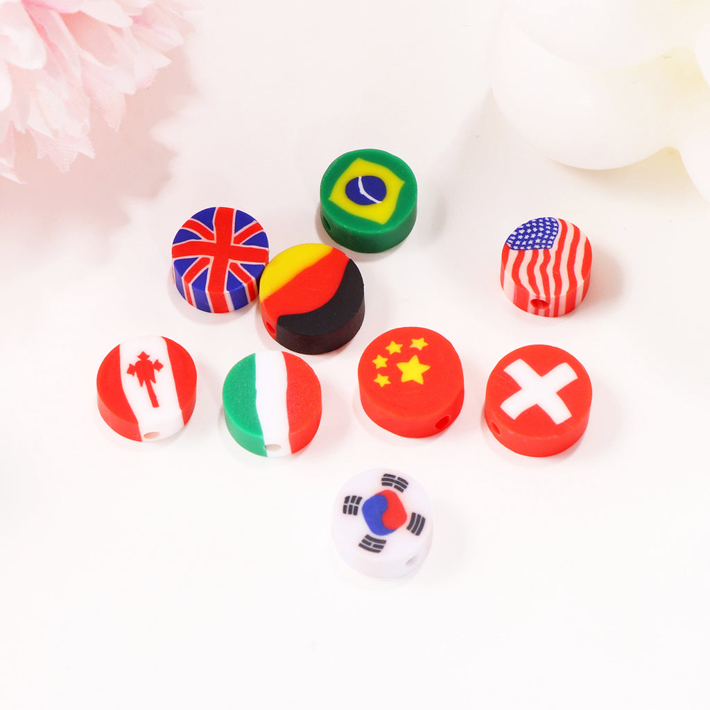 Flat Clay Beads 10mm Polymer Colorful Flag Series 100pcs 4