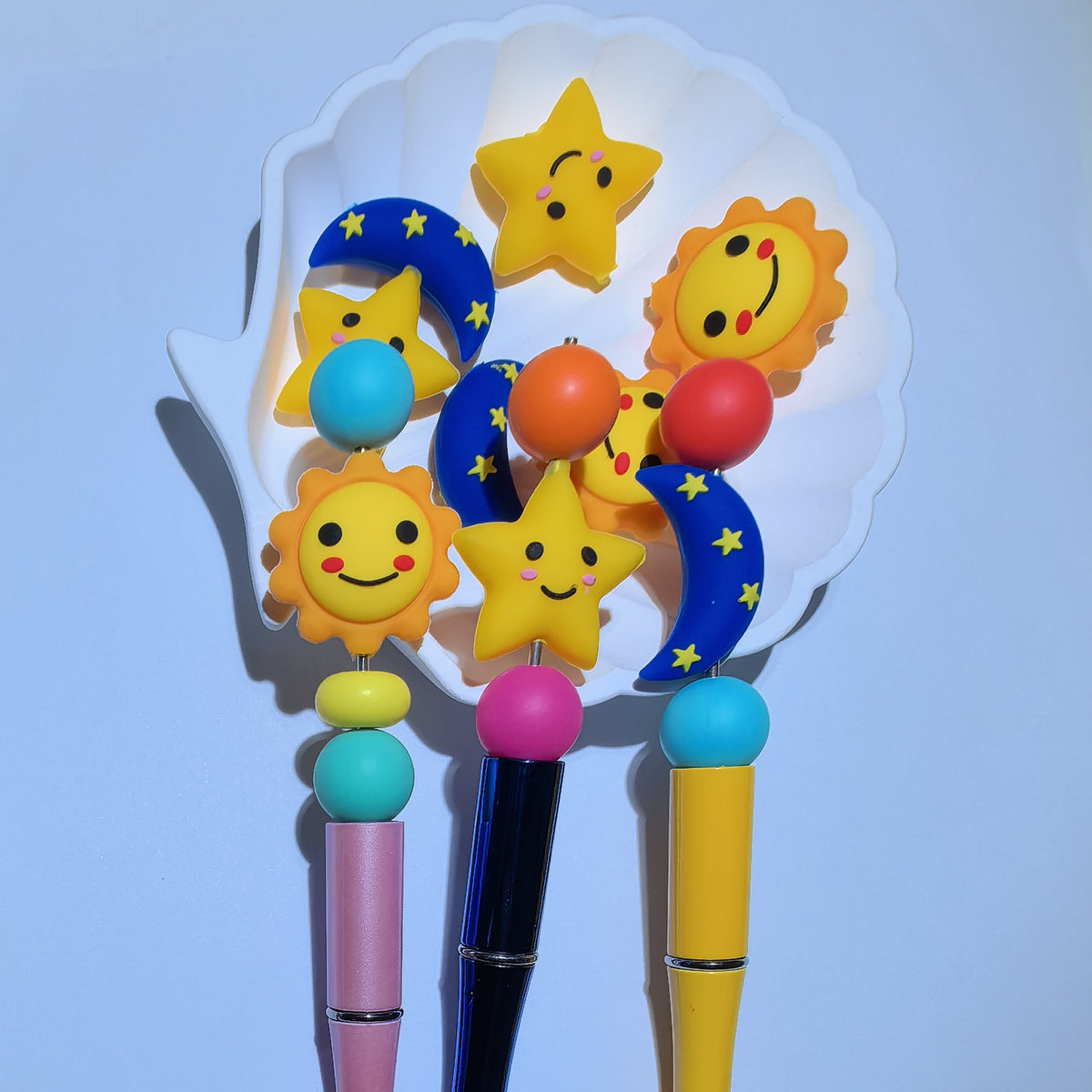 Silicone 3D Focal Beads Stars Moon Sun Smiling Face Colorful 20pcs 3