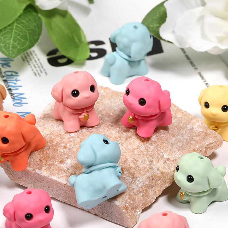 Pastel Puppy Resin Beads 22mm Glossy Black Eyes Gold Bell 25pcs