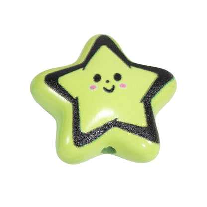 Colorful Smiley Star Acrylic Beads 22mm Glossy 10pcs 9