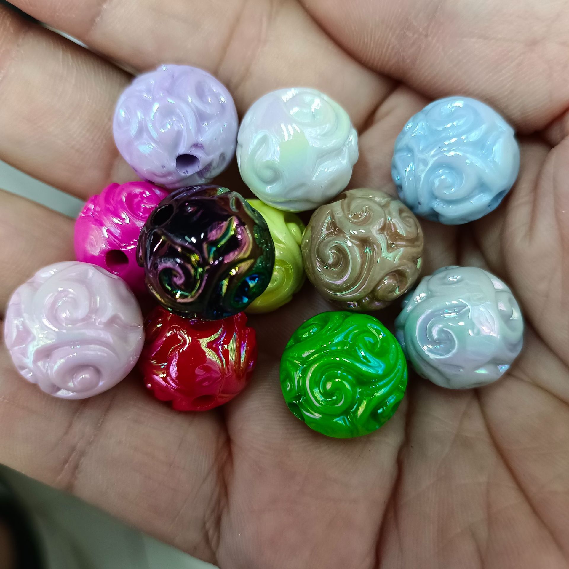 Glow Winding Flower Acrylic Beads 16mm Plated Radiant Colors 100pcs