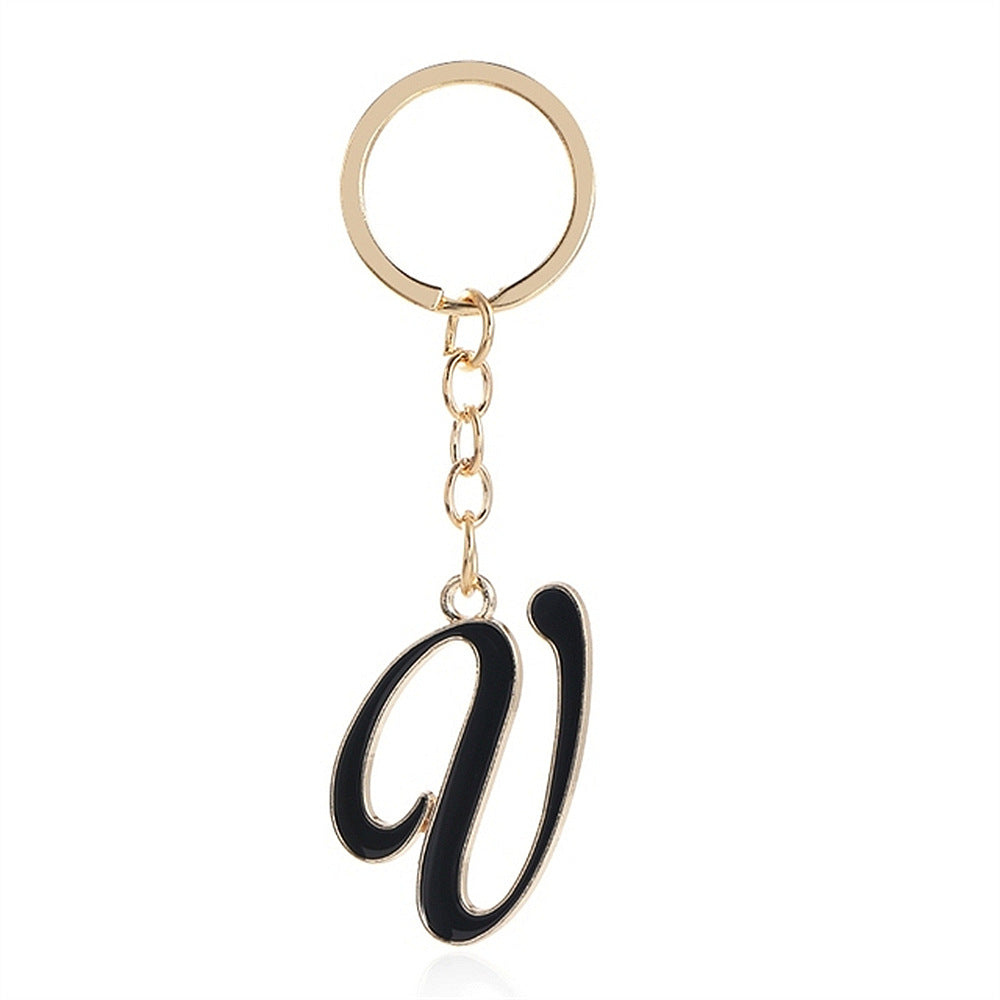 Metal Fashion Letter Keychain Black and Gold Script Design 52