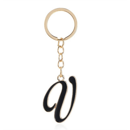 Metal Fashion Letter Keychain Black and Gold Script Design 52