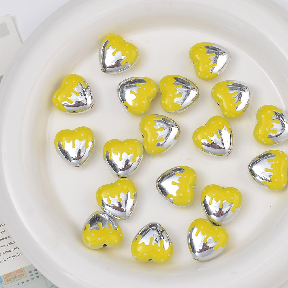 Plating Drip Heart Acrylic Beads 16mm Colorful Mixed 10pcs 3