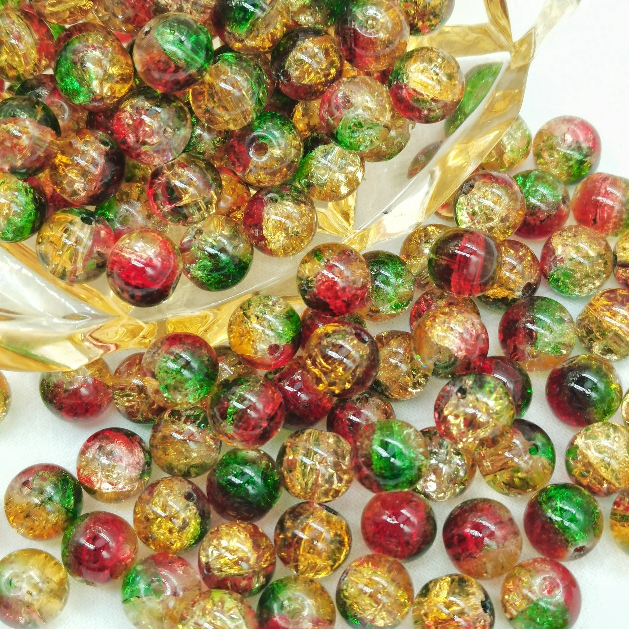Crackle Glass Beads Round 10mm Transparent Mixed Colors 50pcs 52