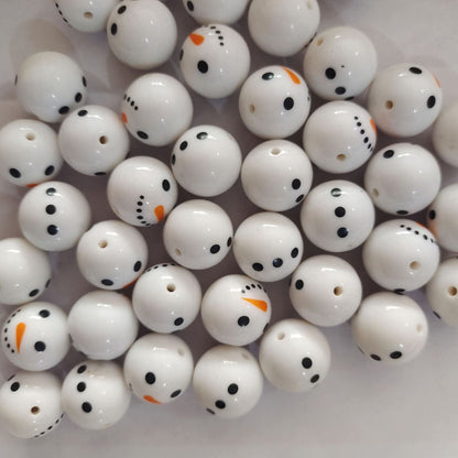 Printed Bubblegum Beads 20mm Snowman Face Chunky White Acrylic 10pcs 3