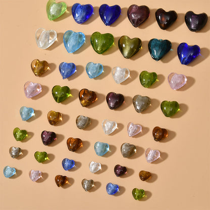 Lampwork Heart Glass Beads 10-20mm Transparent Silver Foil Filled 2pcs