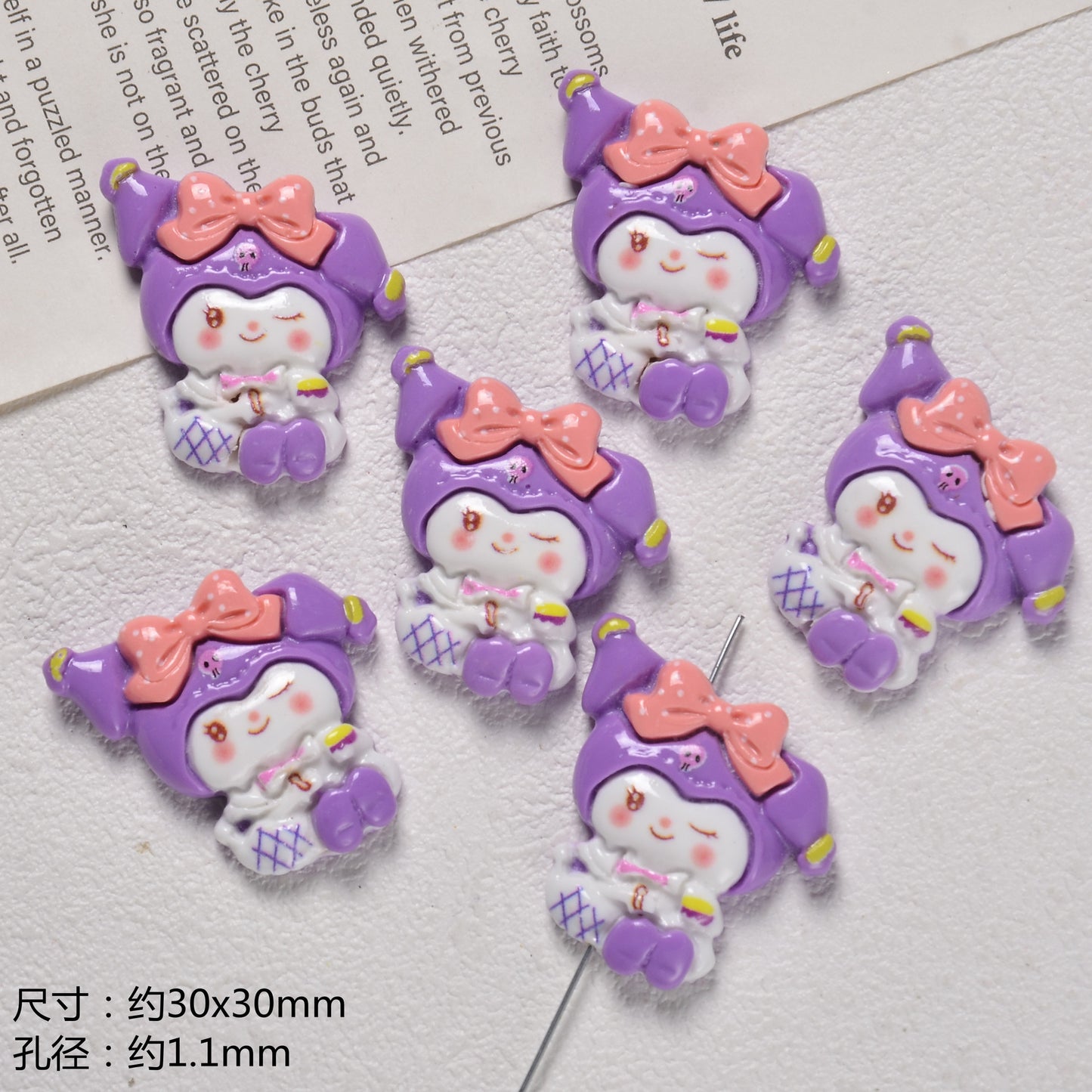 3D Enamel Character Resin Beads Glossy Pastel 2pcs 14