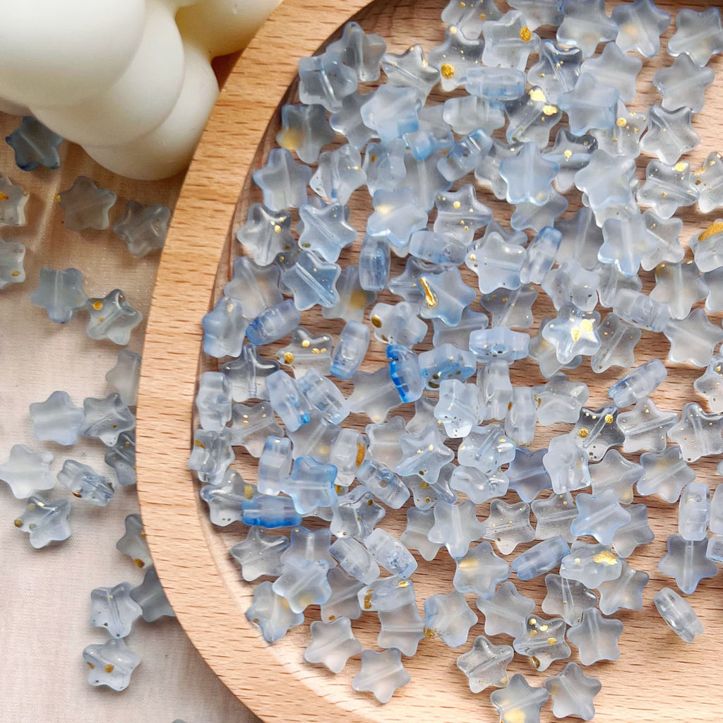Frosted Pentagonal Star Glass Beads 8mm Soft Glow with Gold Flecks 30pcs 6