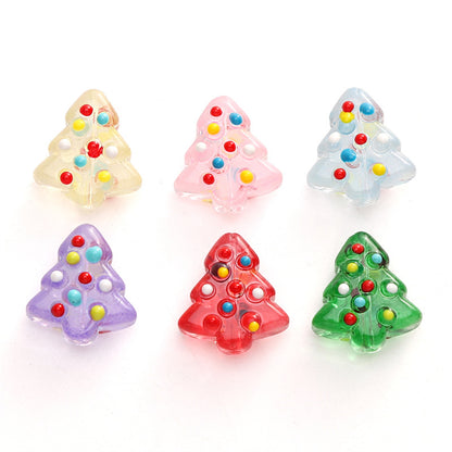 Christmas Tree Transparent Glass Beads 15x16mm Colorful Ornaments 10pcs 5