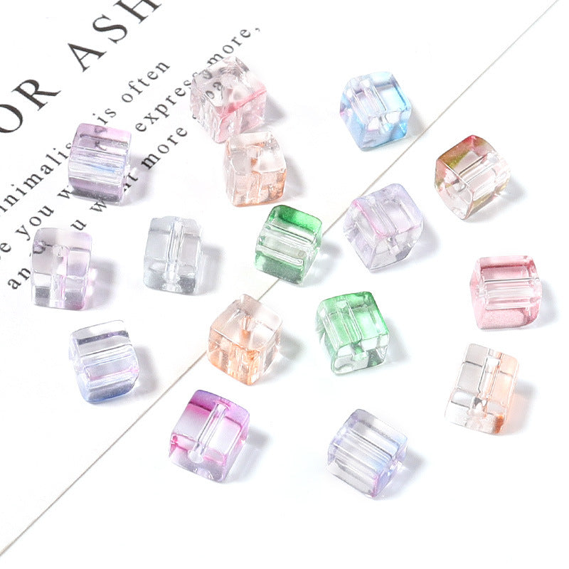 Transparent Square Glass Beads 7mm Pastel Mixed Colors 100pcs 2