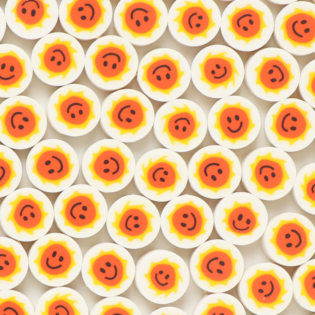 Flat Clay Beads 10mm Smiley Sun Pattern Polymer 100pcs 6