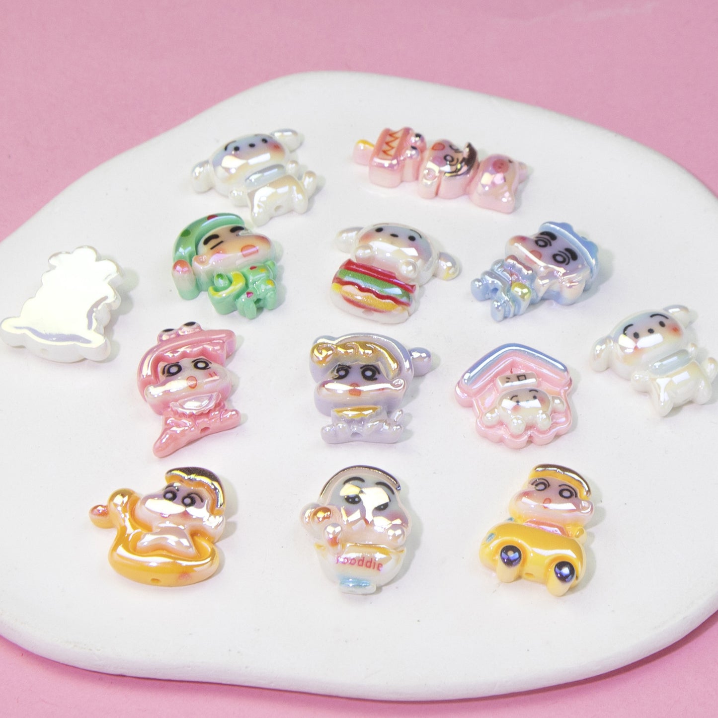 Plating Resin Beads Cartoon Character Glossy Pastel Colors 10pcs 2