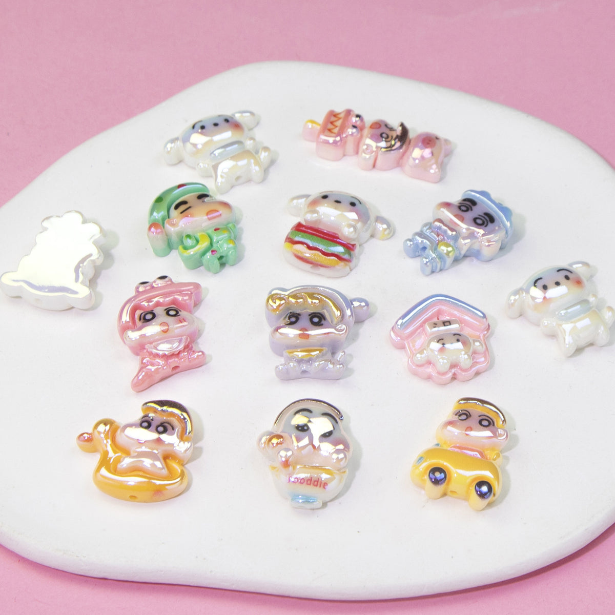Plating Resin Beads Cartoon Character Glossy Pastel Colors 10pcs 2