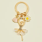 Alloy Dance Girl Keychain Ballet Ballerina Rhinestone Pink Dress 4