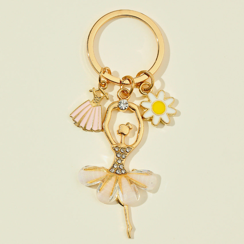 Alloy Dance Girl Keychain Ballet Ballerina Rhinestone Pink Dress 4