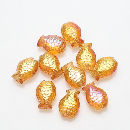 Electroplated Small Fish Glass Beads 10x14mm Translucent 30pcs 13
