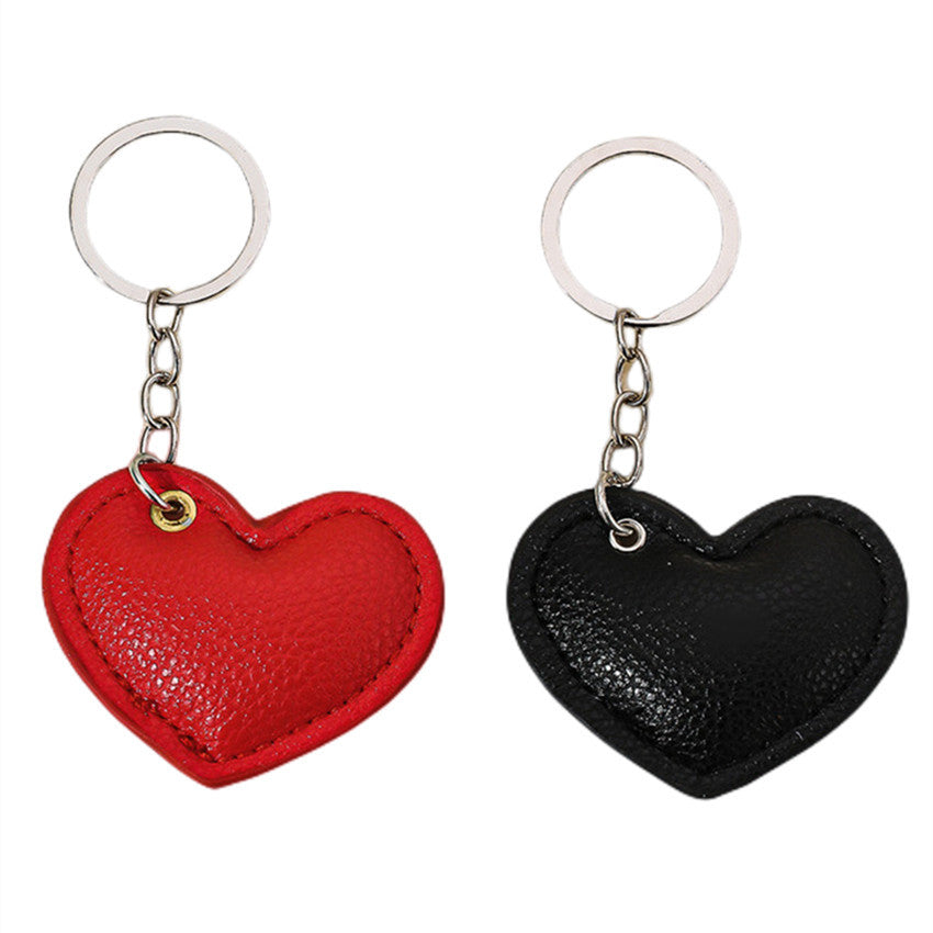 Leather Heart Keychain Pebbled Texture Red and Black 3