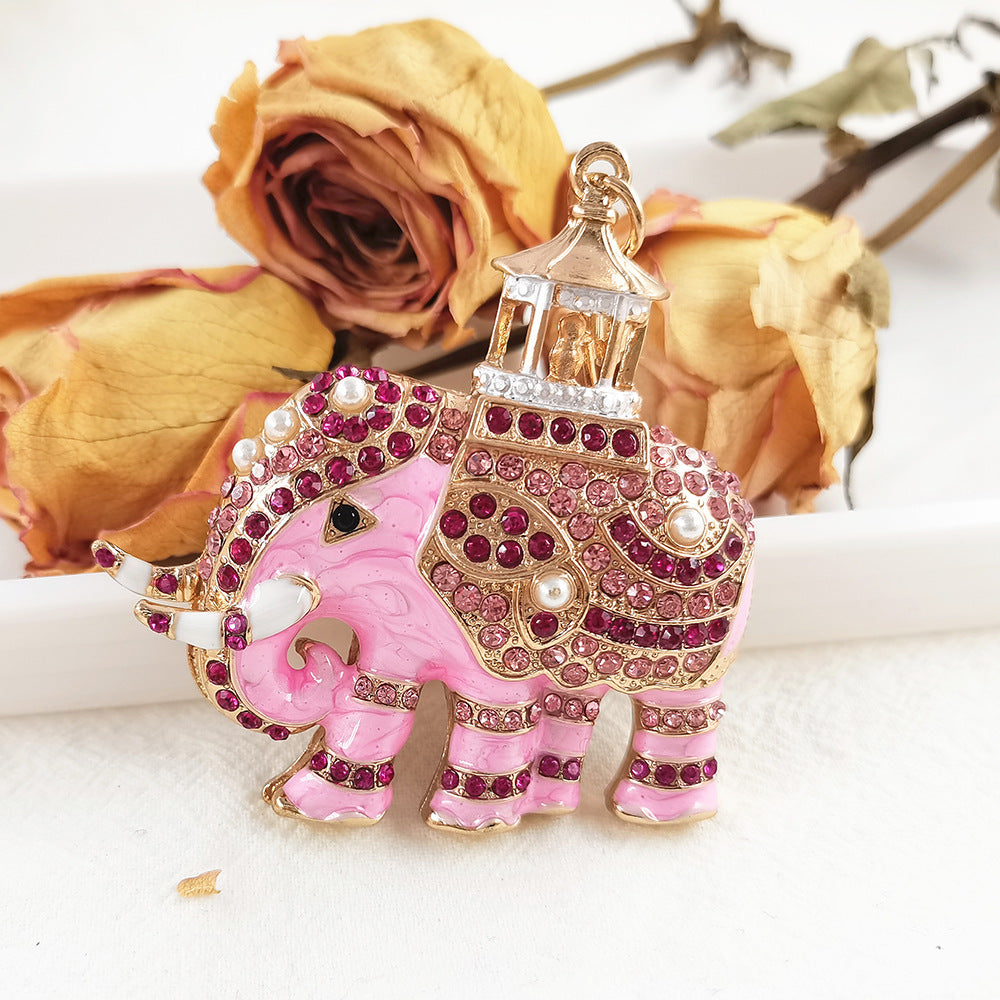 Alloy Rhinestone Elephant Keychain Metal Animal Charm with Lantern Detail 8