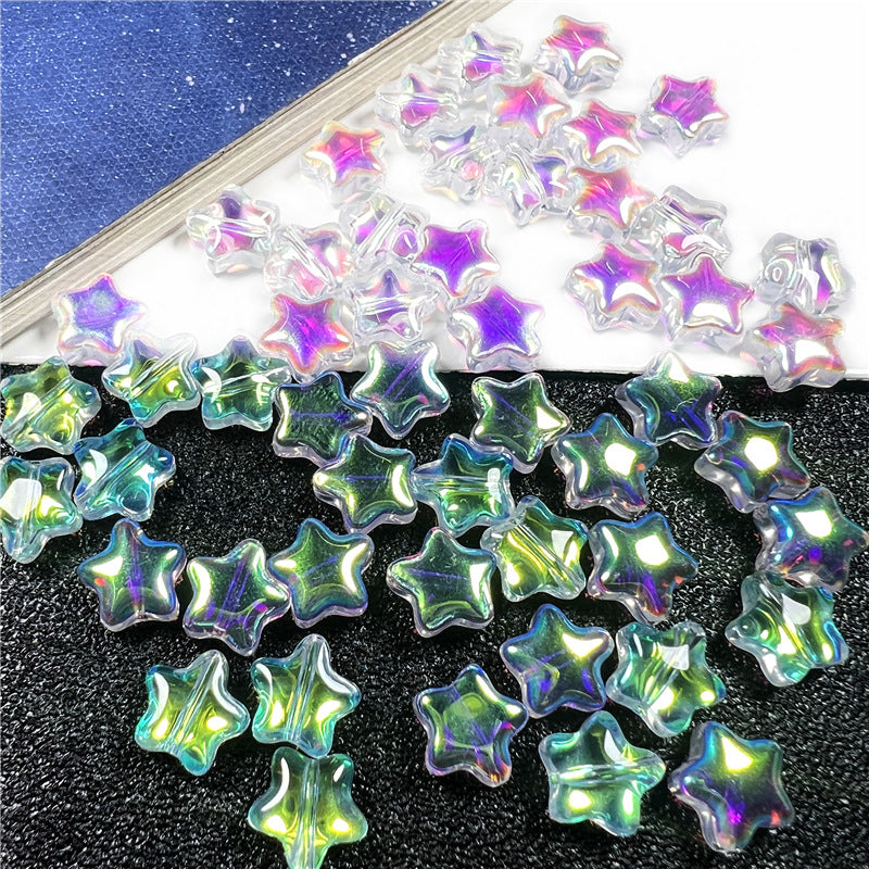 Small Star Czech Glass Beads 8mm Translucent Gold Flecked 50pcs 35