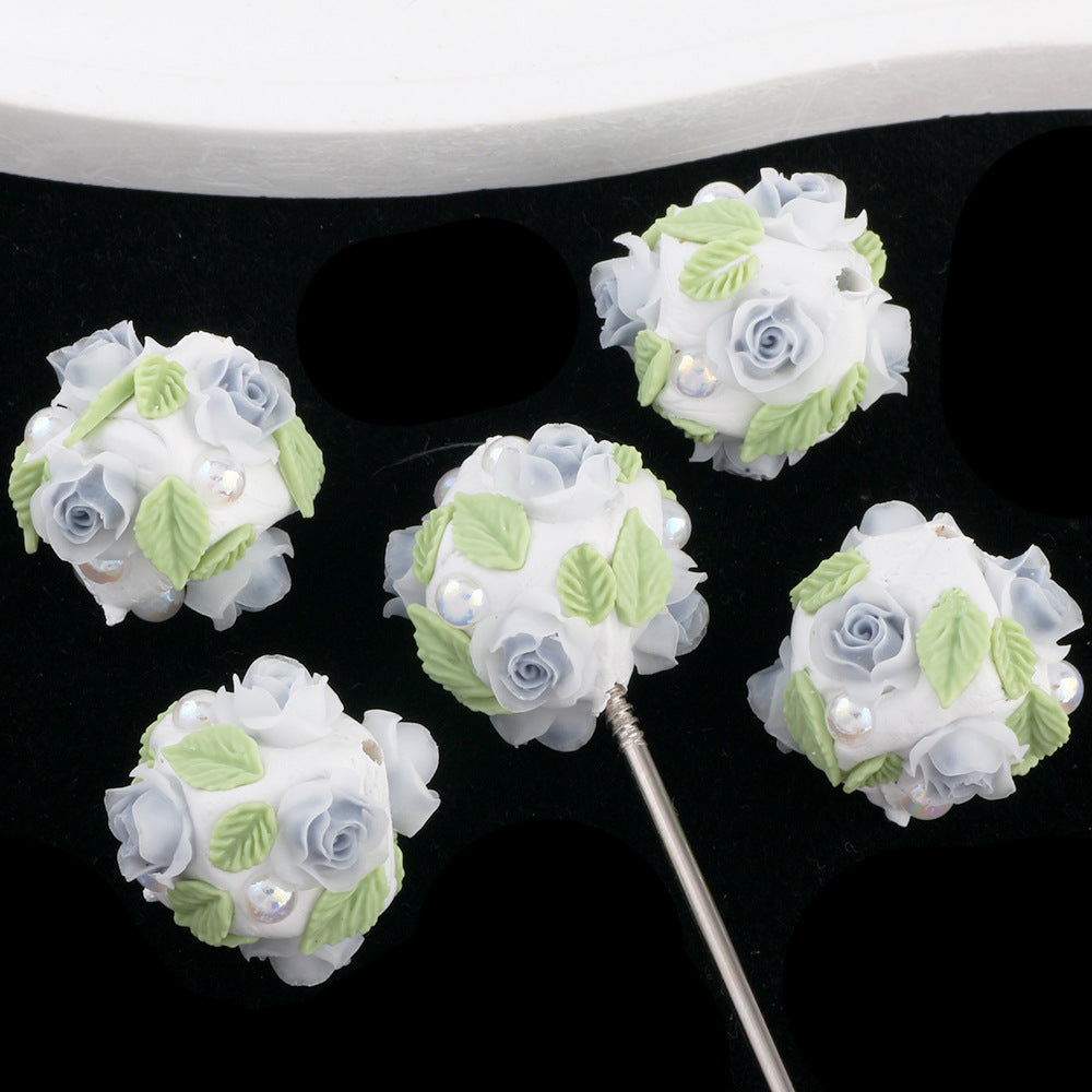 Flower Clay Beads 21mm Fresh Floral Ball Pastel Colors 6pcs 8