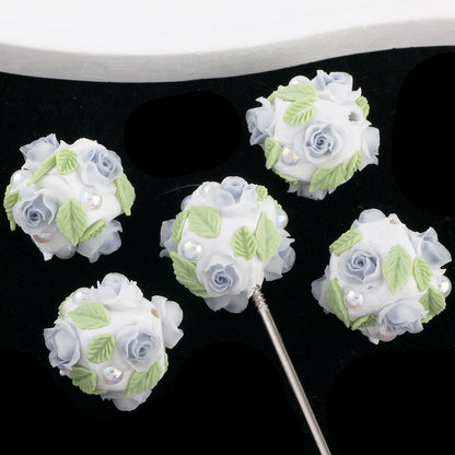 Flower Clay Beads 21mm Fresh Floral Ball Pastel Colors 6pcs 8