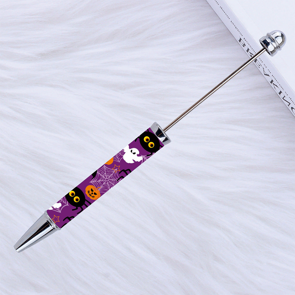 Beadable Pen Plastic Halloween Printed Pumpkin Ghost Spider Bat 6