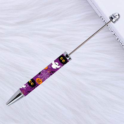 Beadable Pen Plastic Halloween Printed Pumpkin Ghost Spider Bat 6