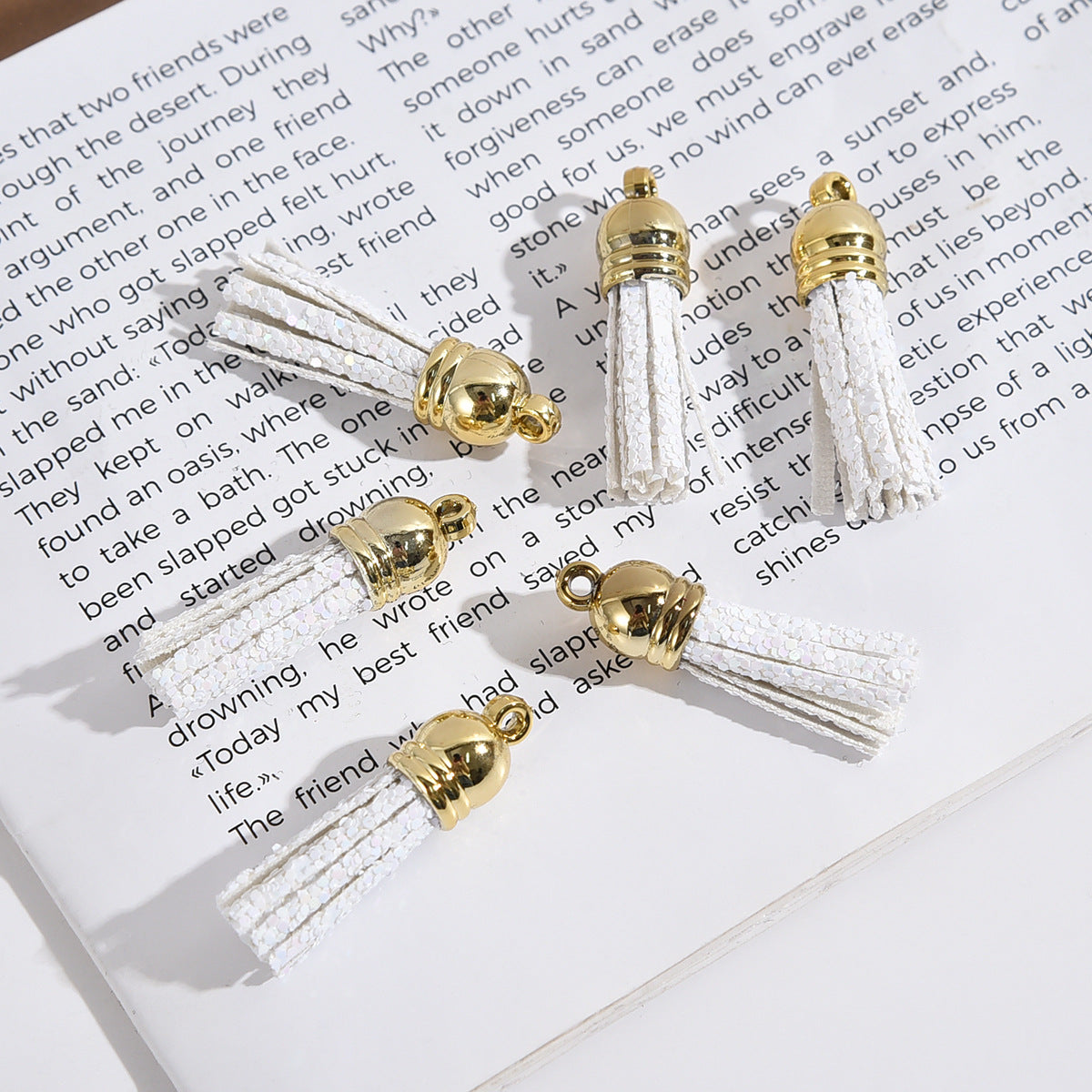 Glitter Mini PU Leather Tassels with Gold Caps 36mm 50pcs 14