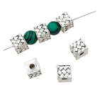 Square Metal Beads 7.5mm Woven Pattern Antique Silver Tone 1pc 5