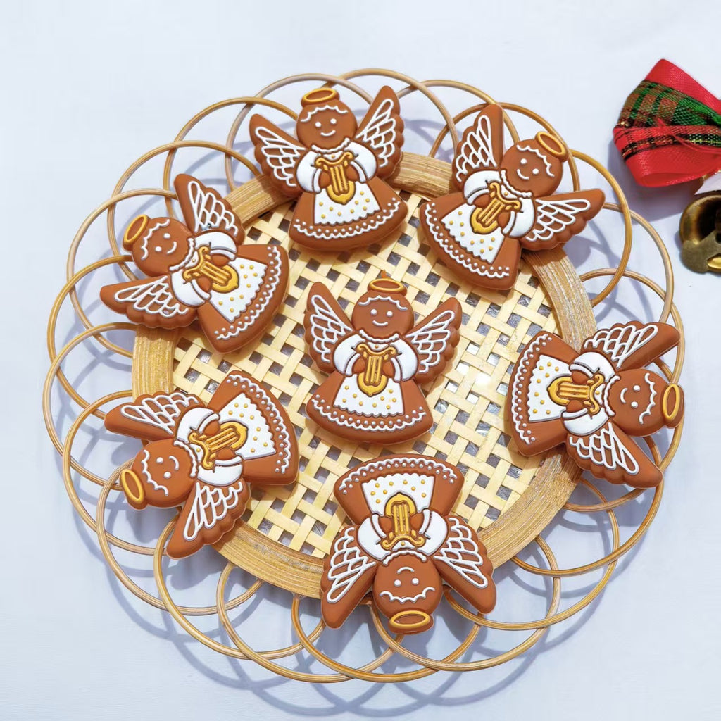 Silicone Focal Beads Gingerbread Man Angel White Wings 20pcs 2