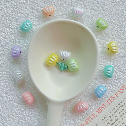 Tulip Metal Beads 3D Painted Pastel Colors 10pcs 3
