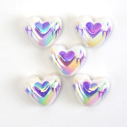UV Plating Heart Acrylic Beads 17mm Two-Color ECG Pattern 50pcs 7