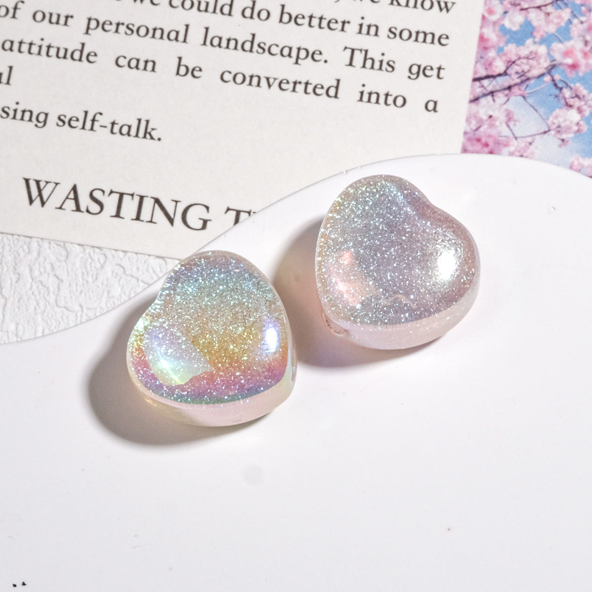 Glitter Starry Sky Heart Resin Beads 16mm Pastel Rainbow Shimmer 20pcs 5