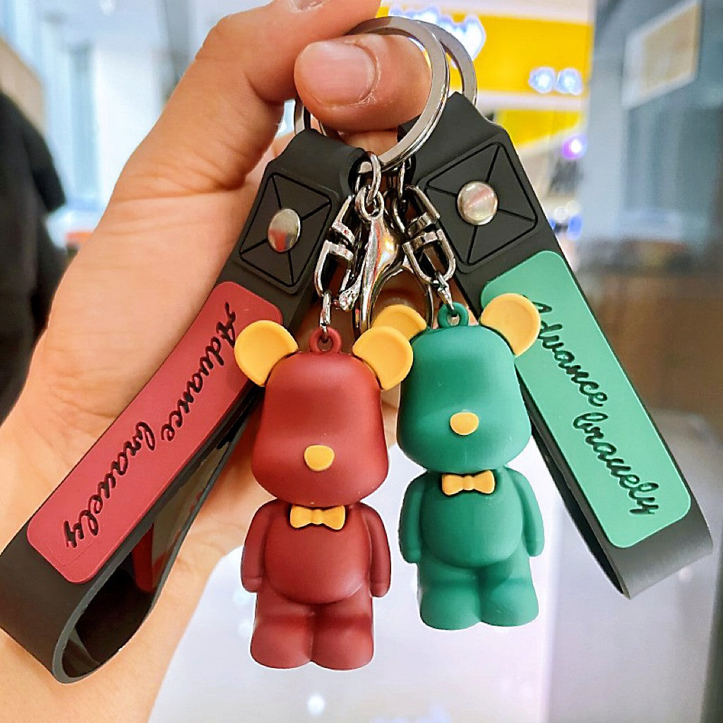 Silicone Bear Couple Keychain Nordic Style Soft Bow Tie Charm