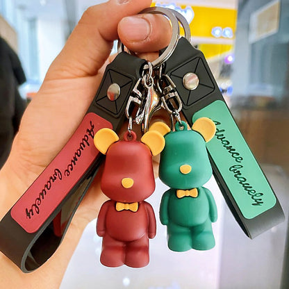 Silicone Bear Couple Keychain Nordic Style Soft Bow Tie Charm