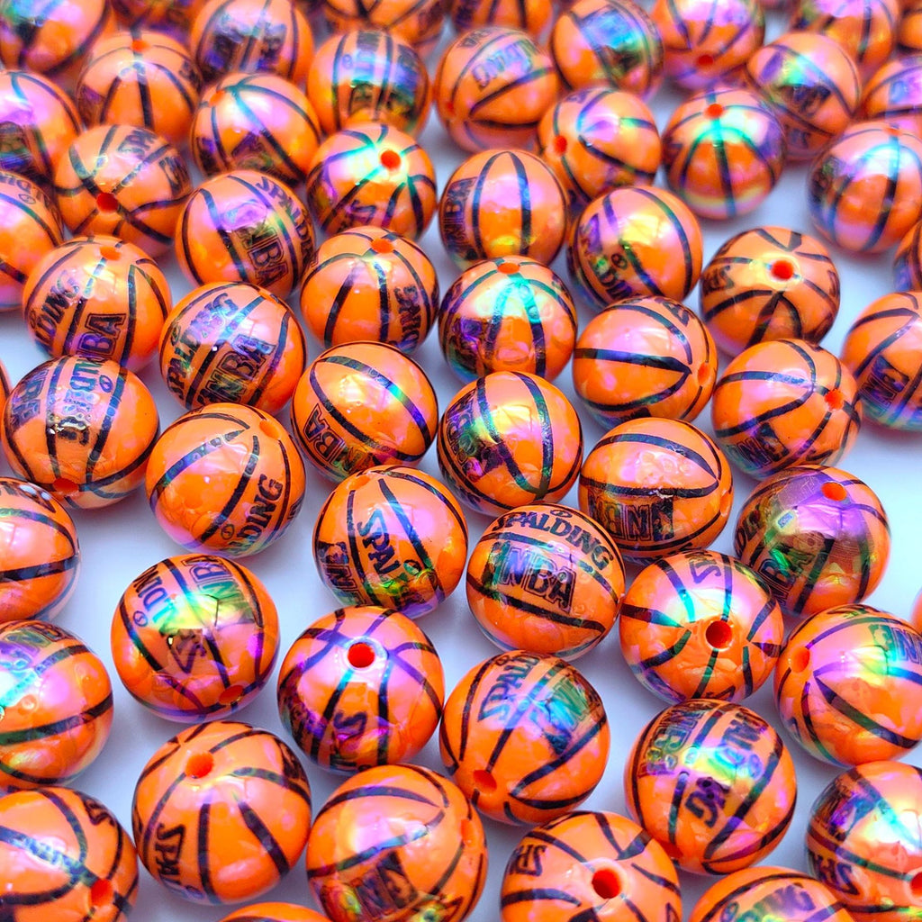 Plating Basketball Acrylic Beads 16mm Glossy UV Coated 20pcs 2