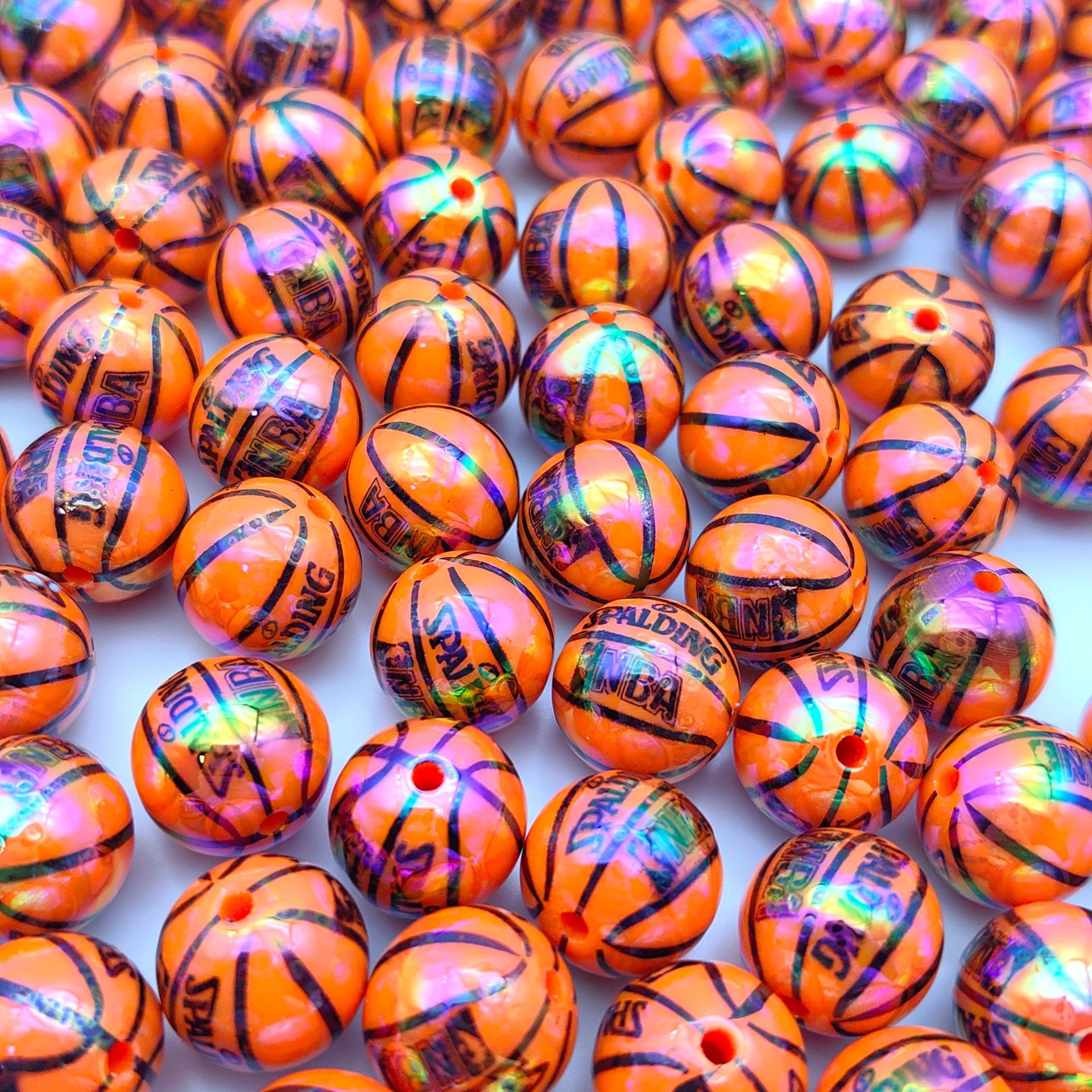 Plating Basketball Acrylic Beads 16mm Glossy UV Coated 20pcs 2