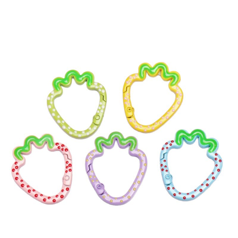 Alloy 37mm Strawberry Shaped Trigger Spring Keyrings 4pcs 5