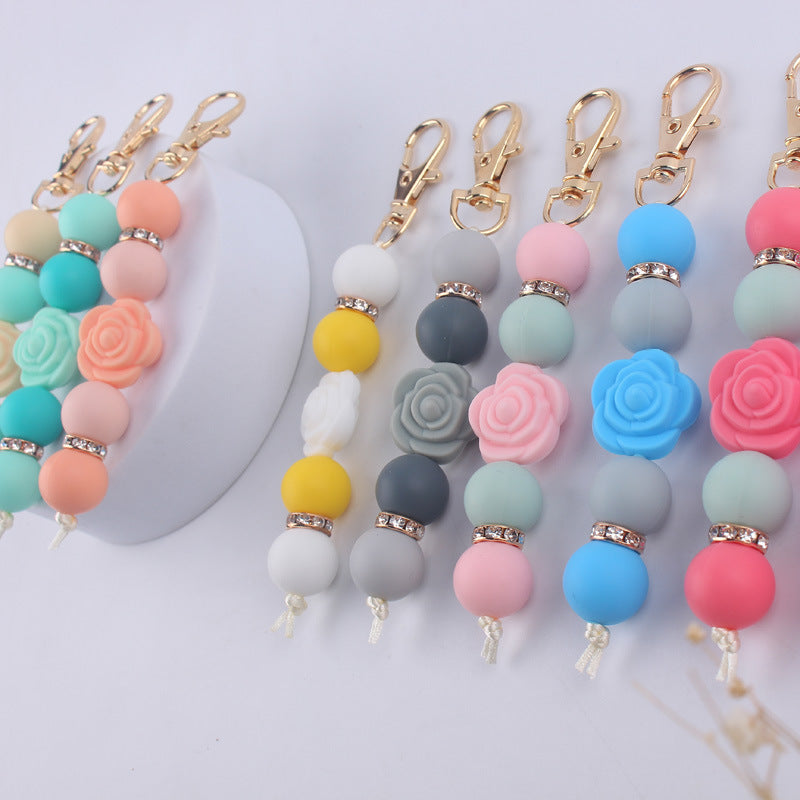 Double-Sided Rose Beaded Silicone Keychain Pastel Colors 3