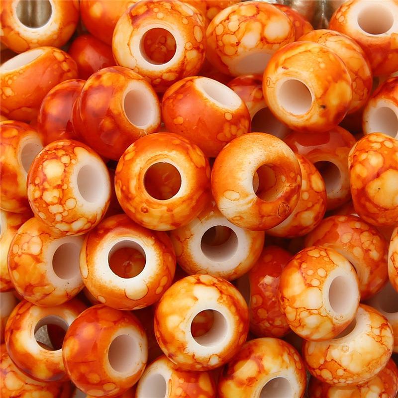 Flat Acrylic Beads 15mm Large Hole Printed Marbled 60pcs 15