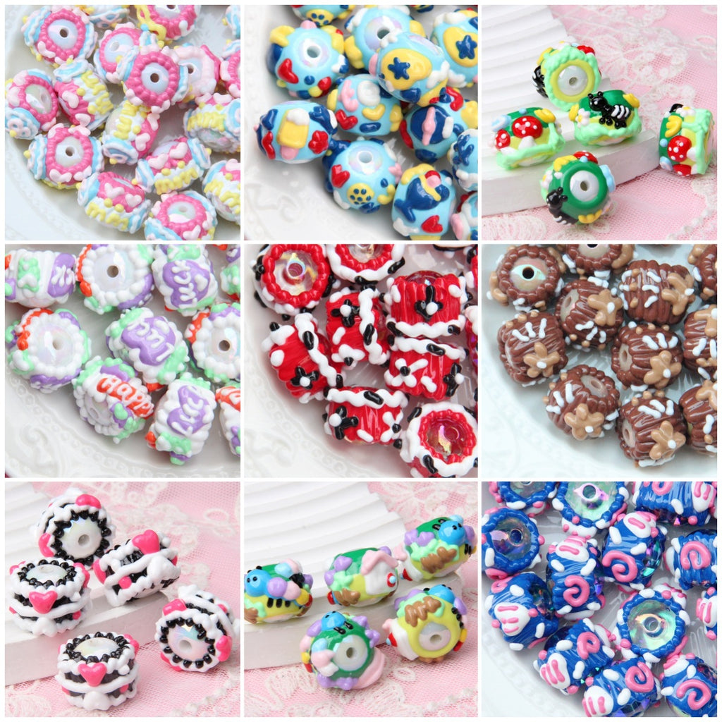 Hand Painted Animal Cream Cake Acrylic Beads 18-23mm Colorful 10pcs