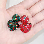 Polymer Clay Heart Rhinestone Beads Christmas Tone 6pcs