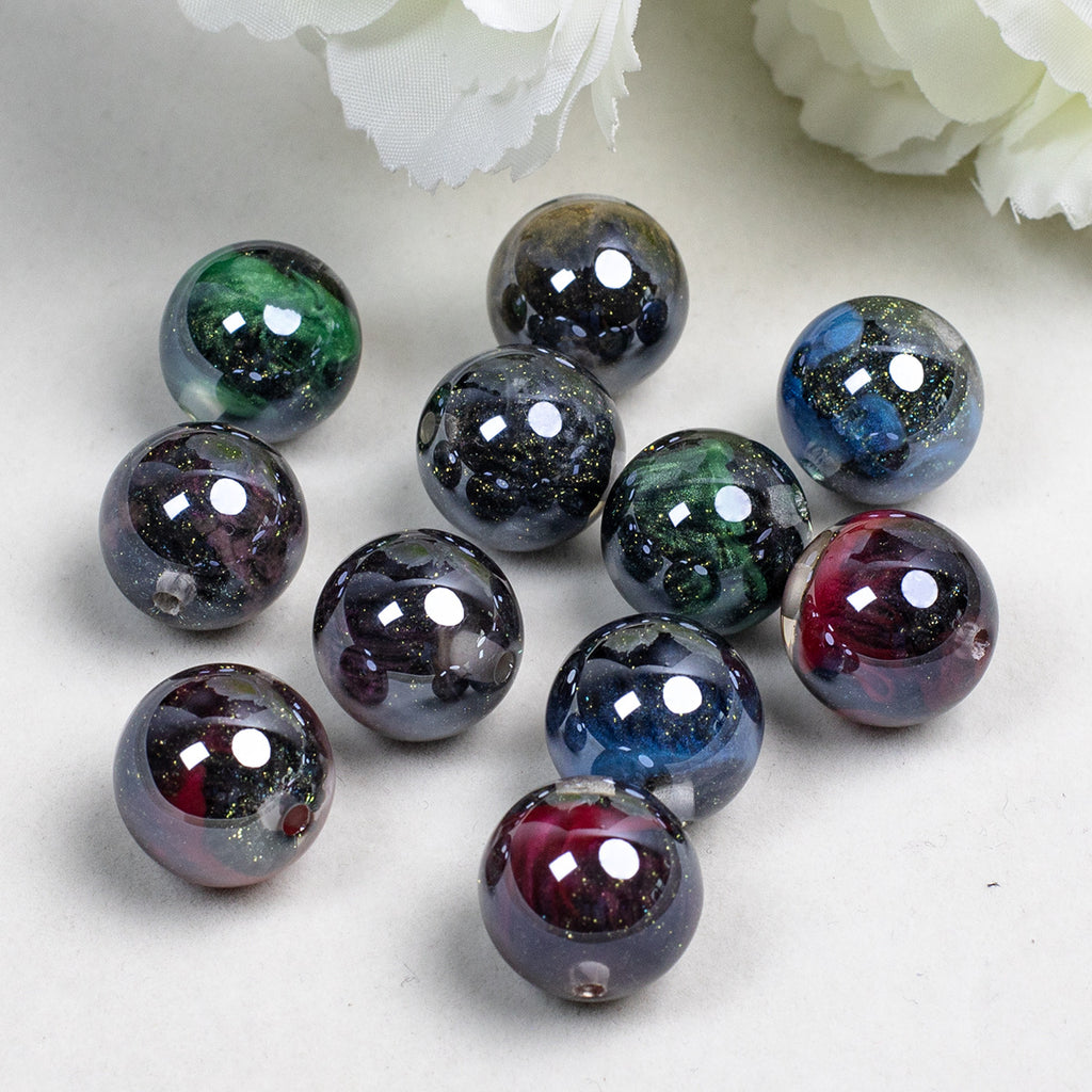 Smoky Ink Texture Resin Beads 16mm Round Gradient Mixed Colors 10pcs 2