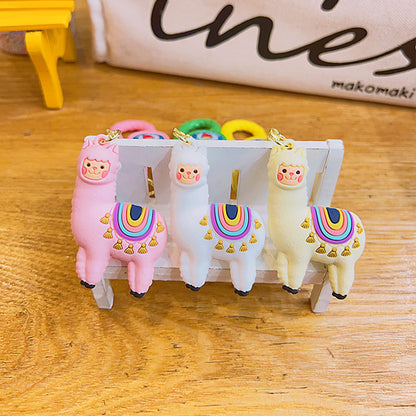 Rainbow Alpaca Keychain Soft Rubber Pastel Colors 3