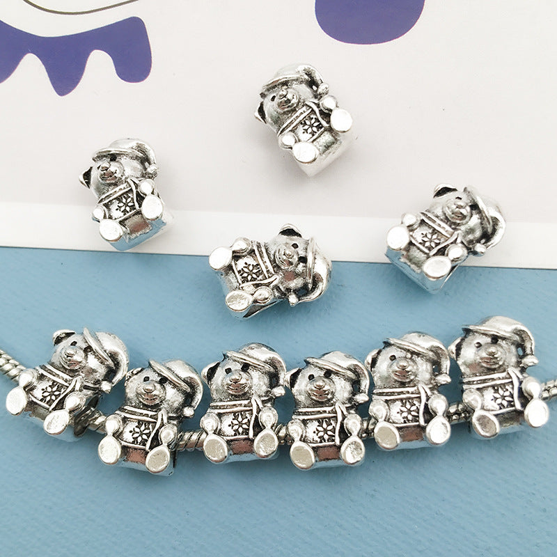 Christmas Series Large Hole Metal Beads Silver Tone Zinc Alloy 1pc 10