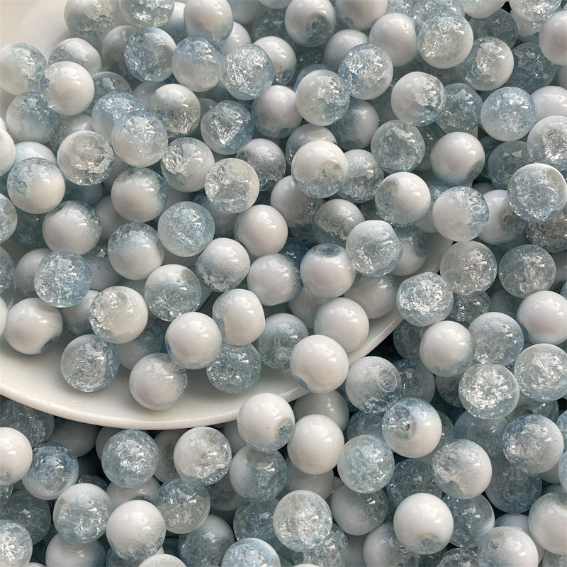 Crackle Round Glass Beads 10mm Ice Cracked Half Color Milk Cap 100pcs 6